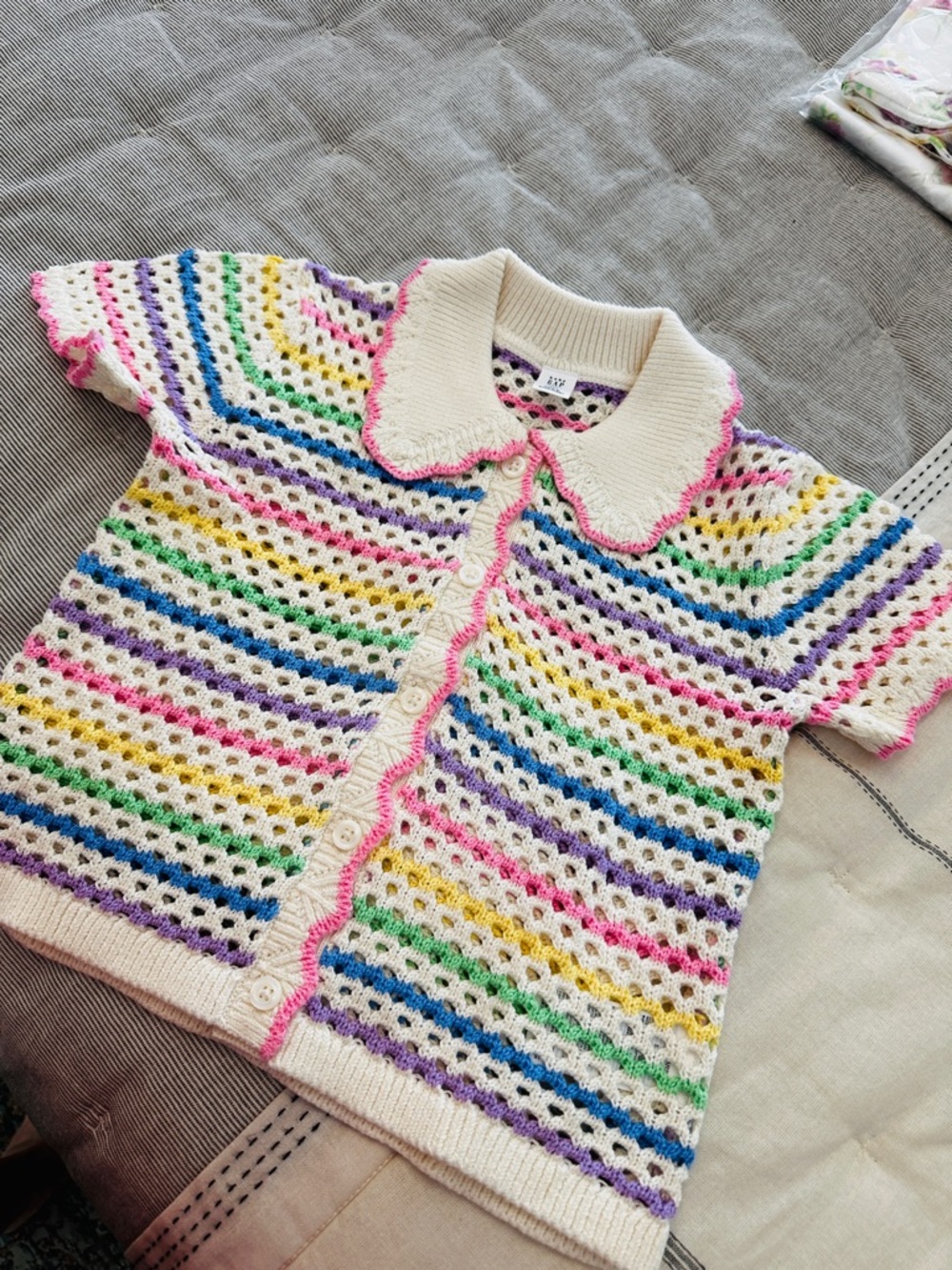GAP Cream Cropped Crochet Knit Cardigan with Rainbow Stripes SOLD OUT ONLINE